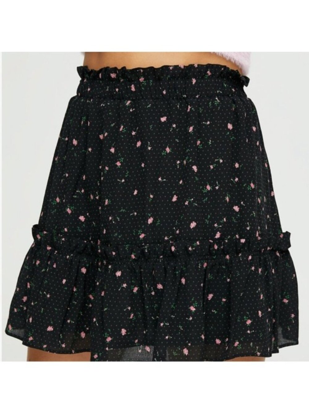 Aritzia Sunday Best Trixie Floral Mini Skirt M Rose Black/Pink Ruffle Aline
